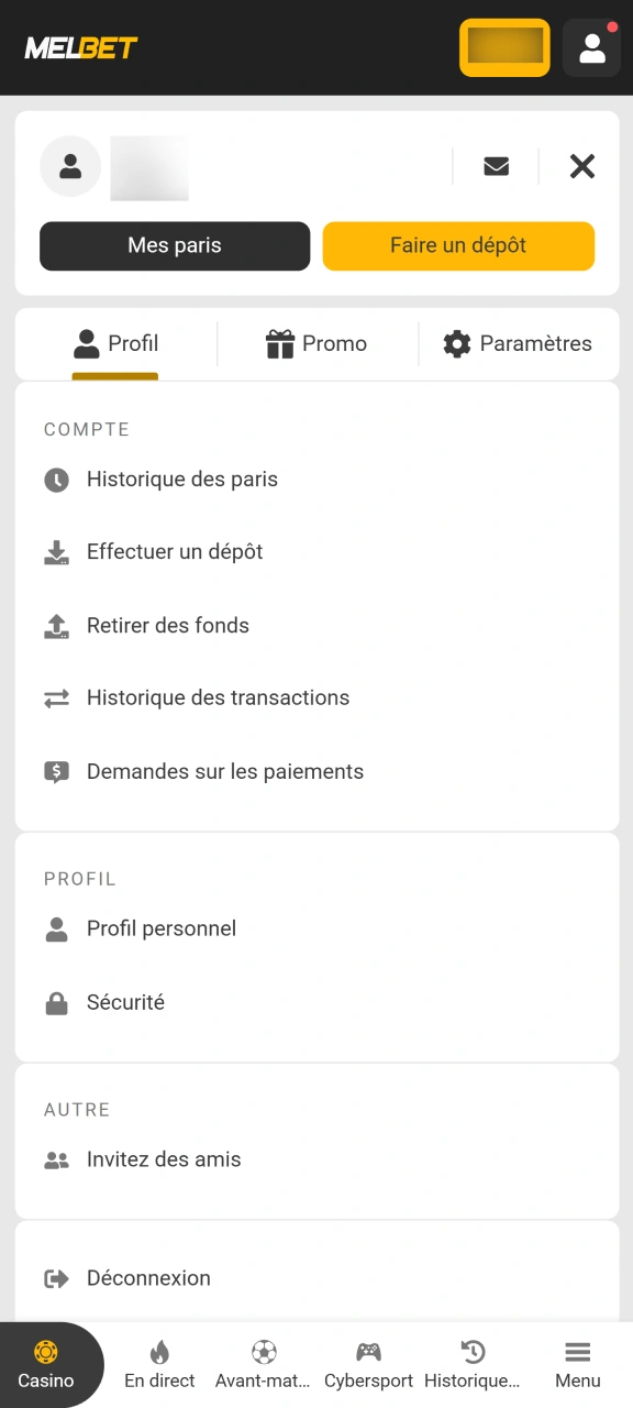 Validez vos informations pour vous connecter à votre profil Melbet.