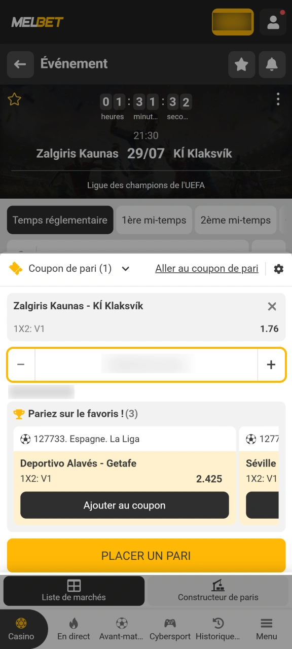 Confirmez votre coupon de pari pour sécuriser votre mise sur Melbet.