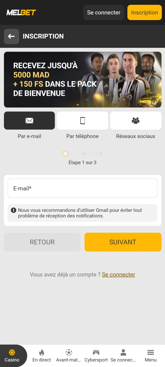 Connectez-vous à votre espace personnel pour parier sur Melbet.