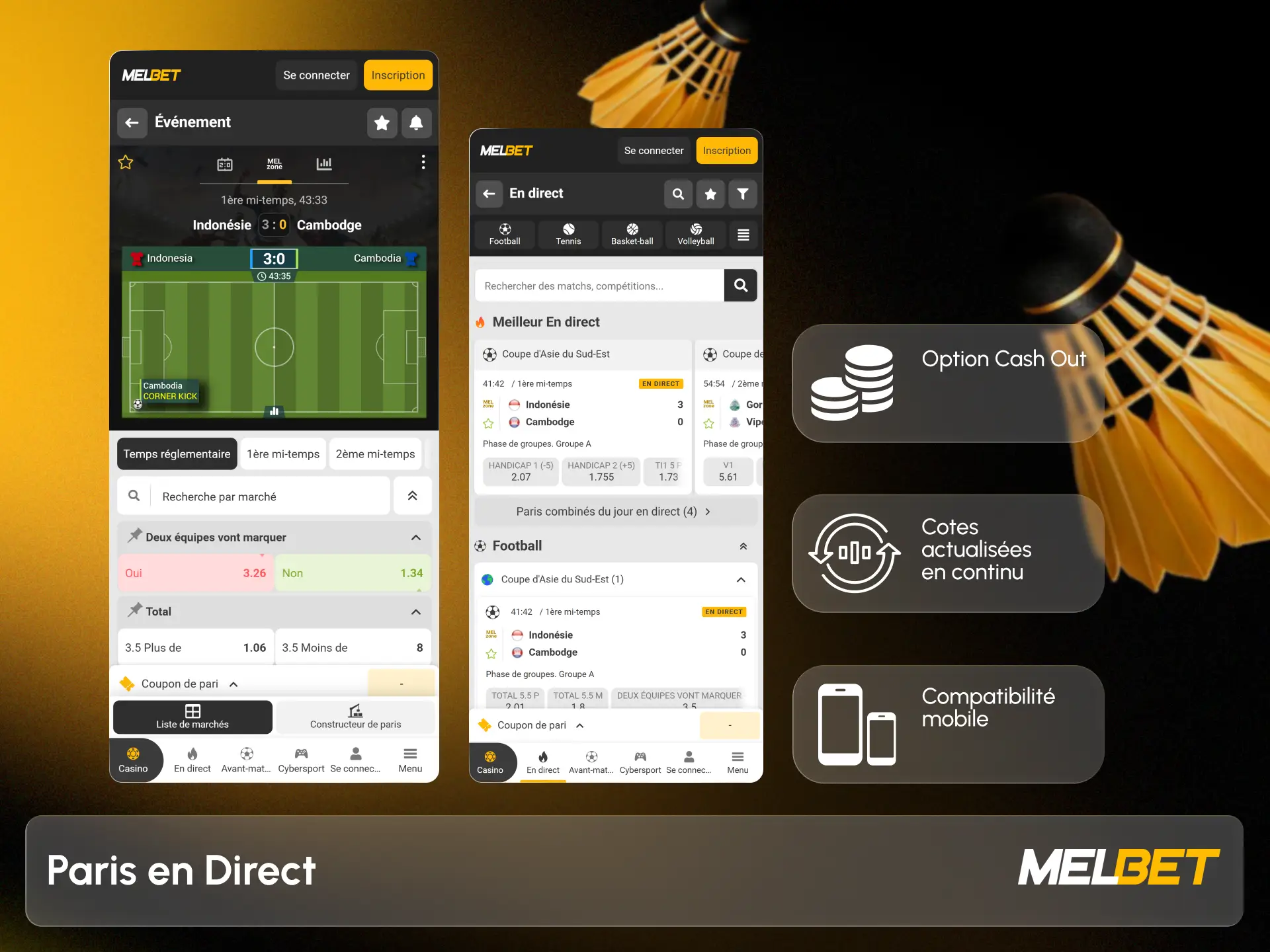 Misez en temps réel pendant le déroulement des matchs sur Melbet.