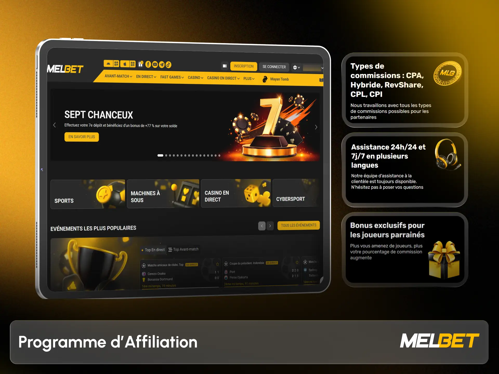 Rejoignez notre réseau d'affiliation et générez des revenus avec Melbet.