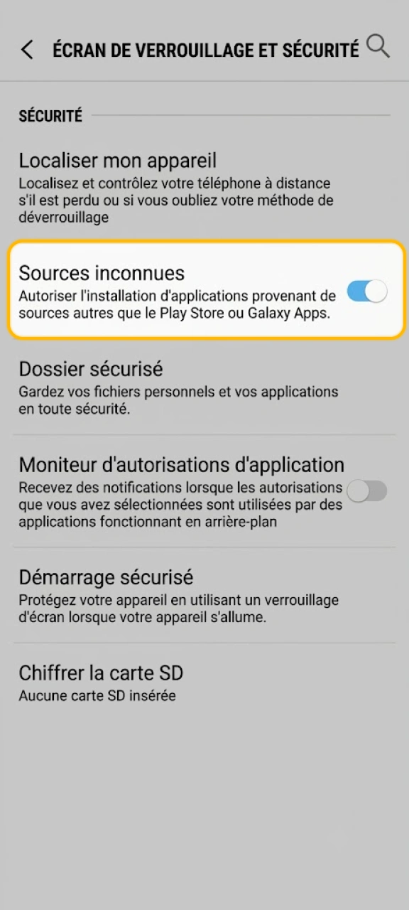 Activez les autorisations nécessaires dans vos paramètres pour installer Melbet.