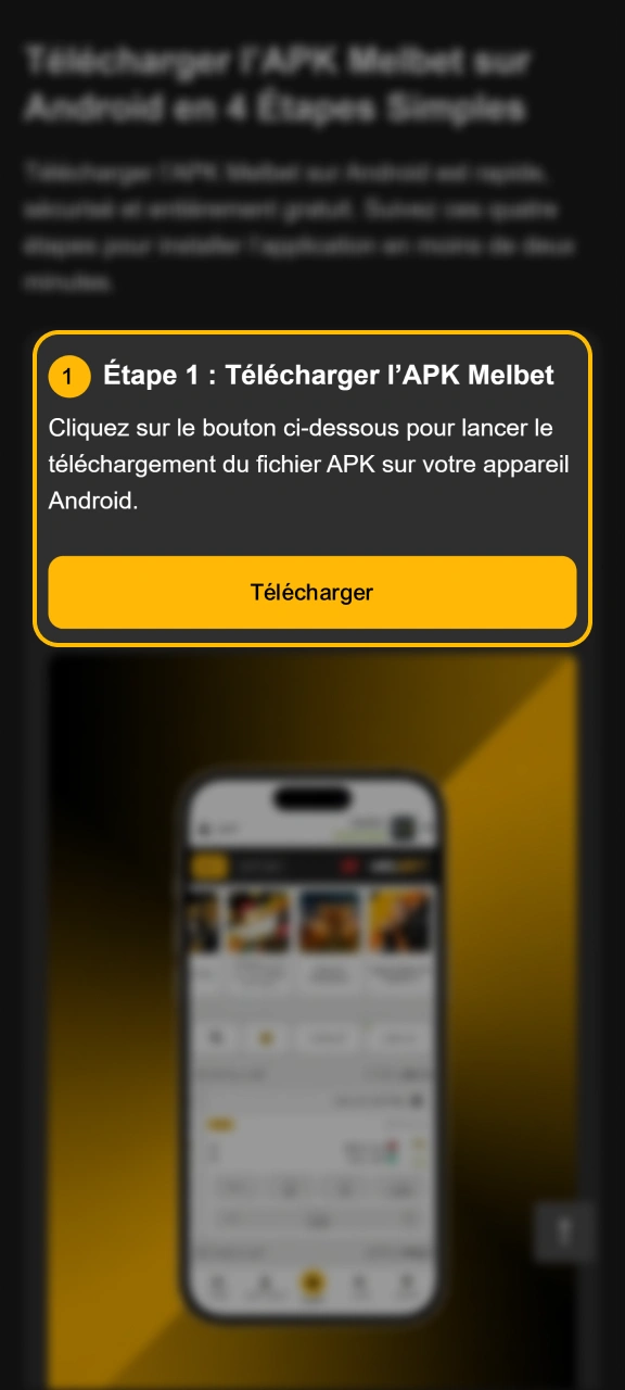 Obtenez le fichier d'installation officiel Melbet sur votre smartphone Android.