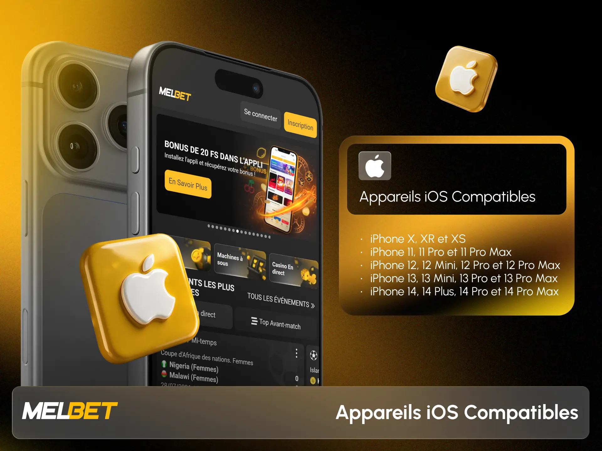 Consultez la liste des appareils Apple compatibles avec l'application Melbet.