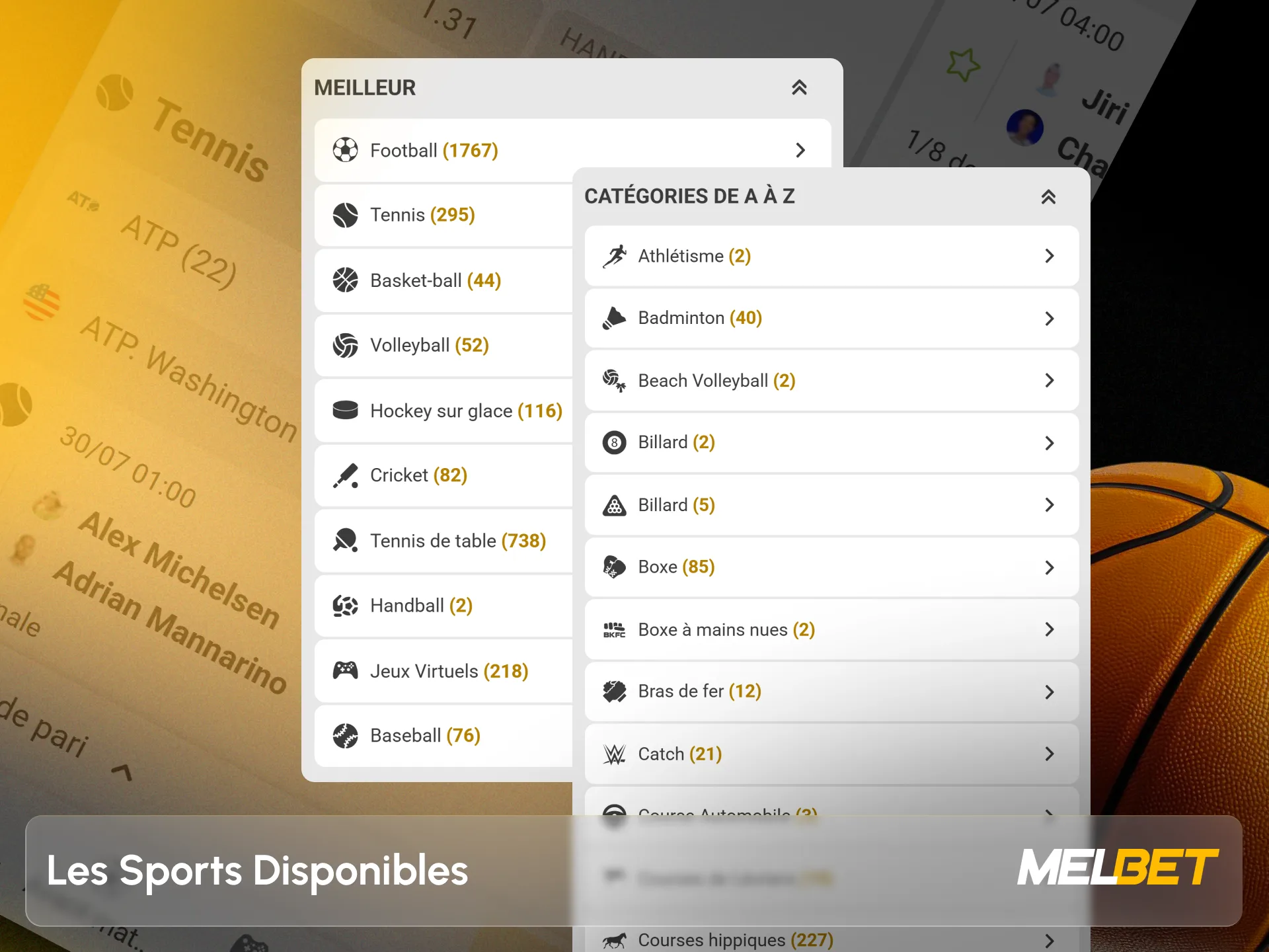 Pariez sur des milliers d'événements sportifs depuis l'application Melbet.