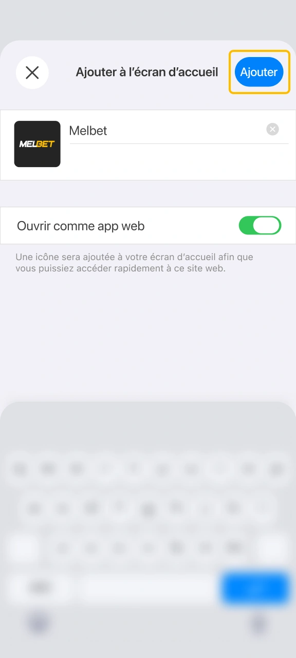 Épinglez le raccourci web pour accéder en un clic à Melbet.