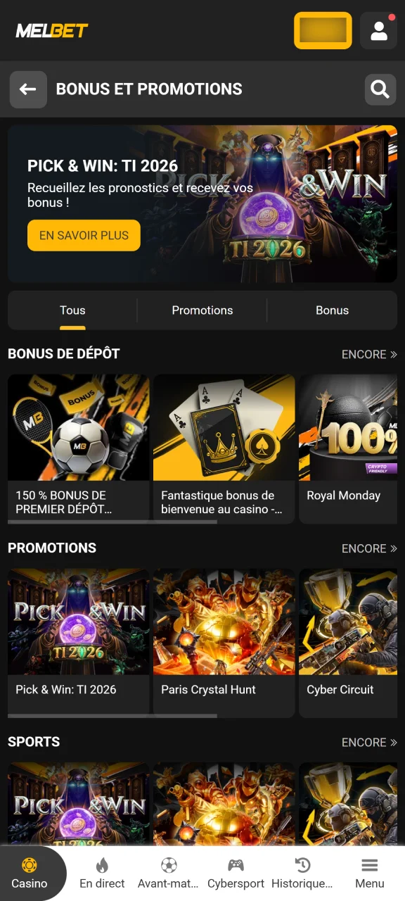 Réclamez votre offre exclusive pour multiplier votre premier dépôt Melbet.