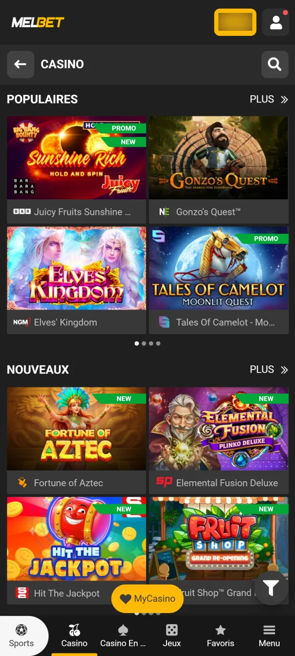 Lancez votre titre préféré et tentez de décrocher des gains Melbet.