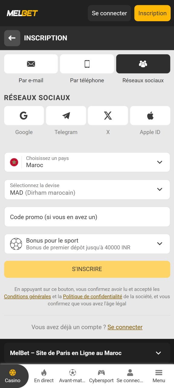 Ouvrez votre compte joueur pour commencer votre aventure sur Melbet.