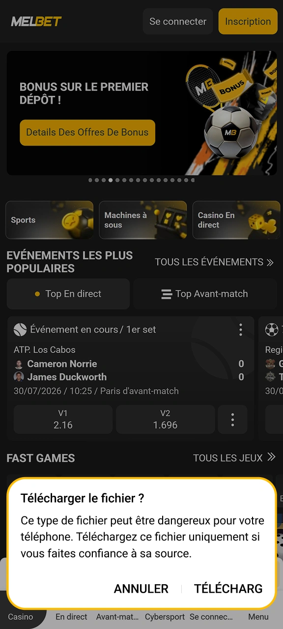 Installez l'application officielle sur votre téléphone pour jouer sur Melbet.