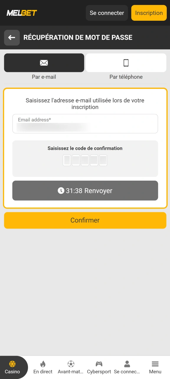 Vérifiez vos messages pour recevoir le code d'activation sécurisé Melbet.
