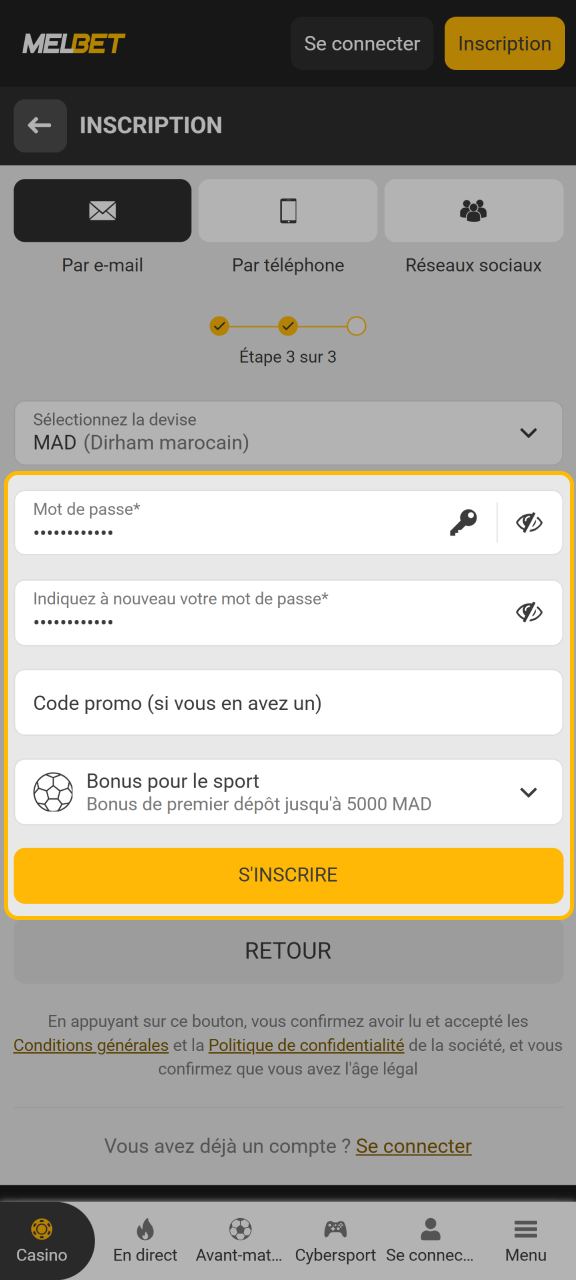 Confirmez votre profil par SMS pour commencer à jouer Melbet.