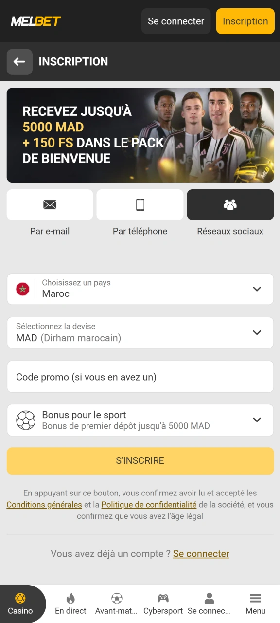 Rejoignez la communauté des joueurs en ouvrant votre profil Melbet.
