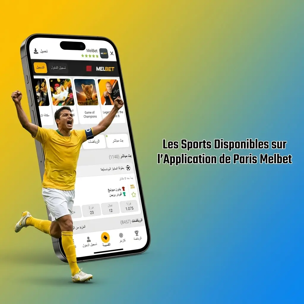 Interface application Melbet affichant plus de 30 sports disponibles dont football, tennis et eSports en paris LIVE