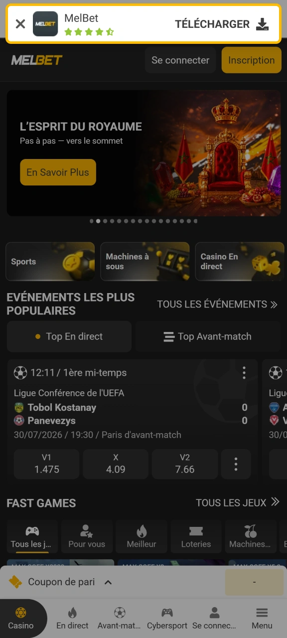 Installez l'application mobile officielle et lancez-la pour jouer sur Melbet.