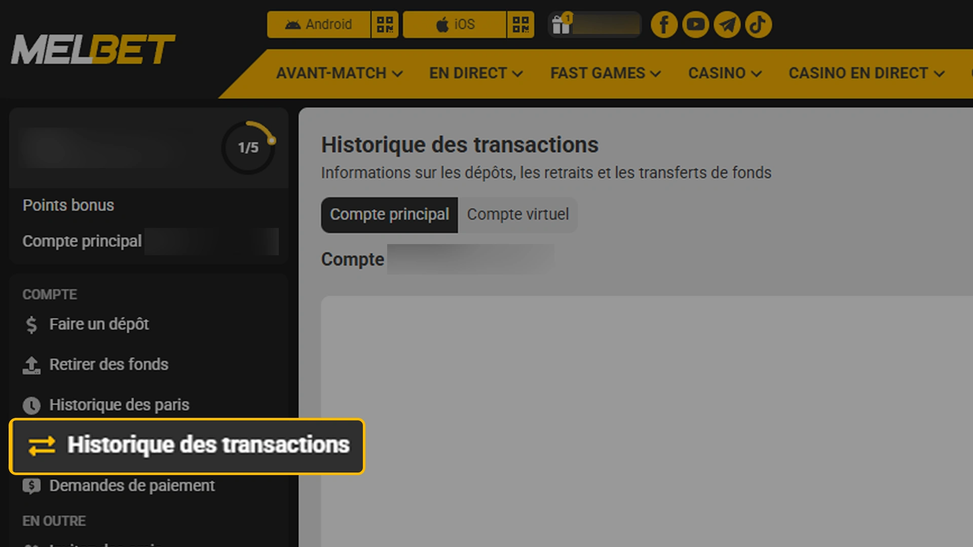 Vérifiez la mise à jour de votre solde disponible sur Melbet.